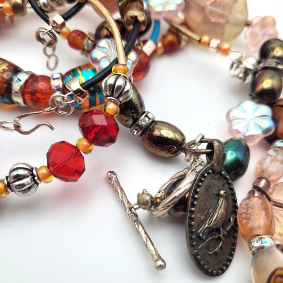 Fall Beaded Bracelet Lot of 21 Handmade Colorful Mixed Beads Wear or Repurpose - Picture 3 of 7